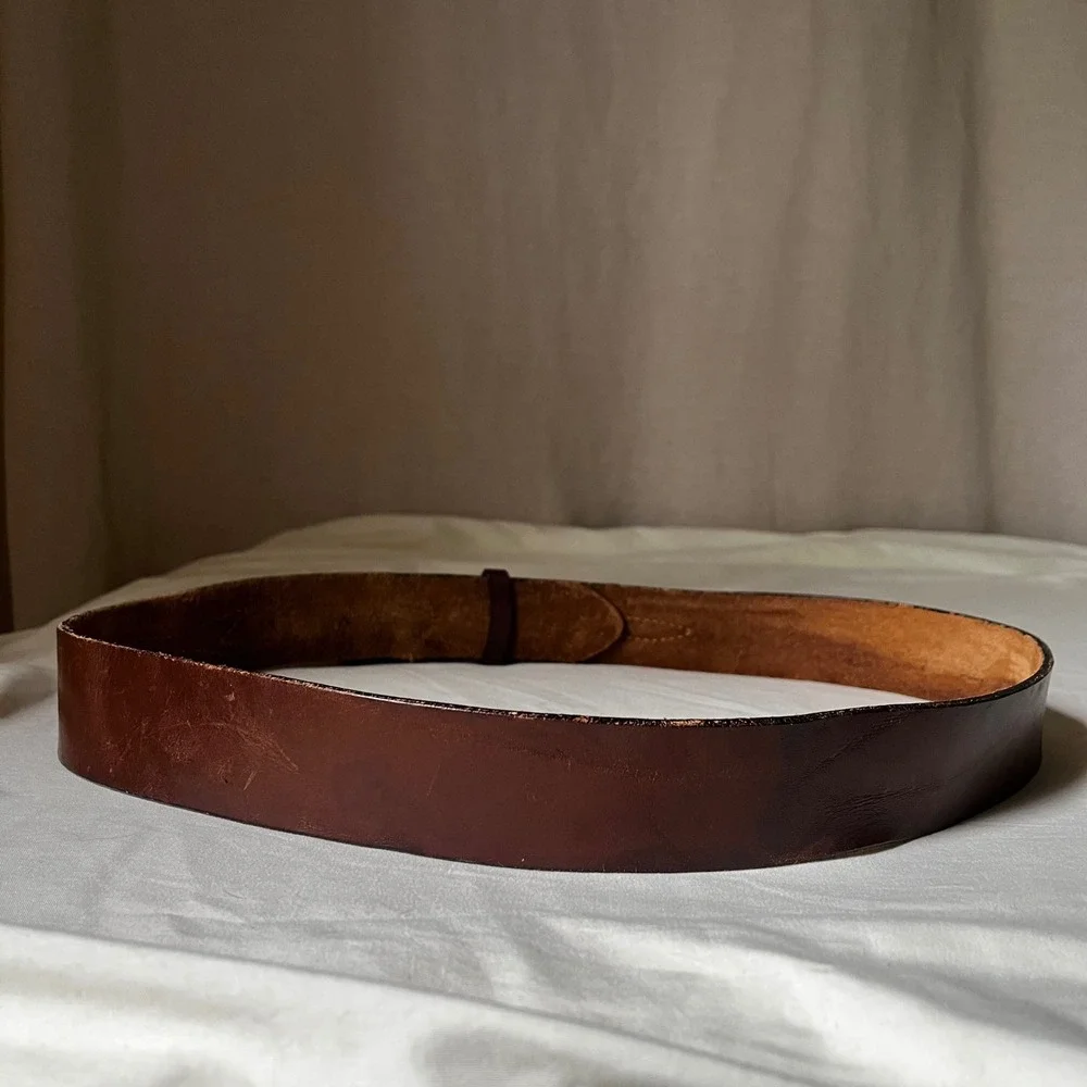 Vintage Brown Leather Ranger Belt Brass Buckle Western Distressed 1.75